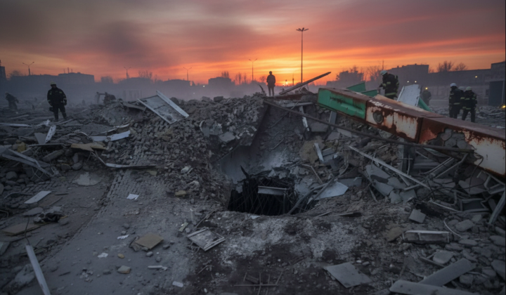 Russian rocket destroys parking lot in Kyiv