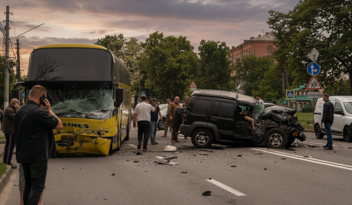 Автобус і позашляховик - ДТП у Борисполі