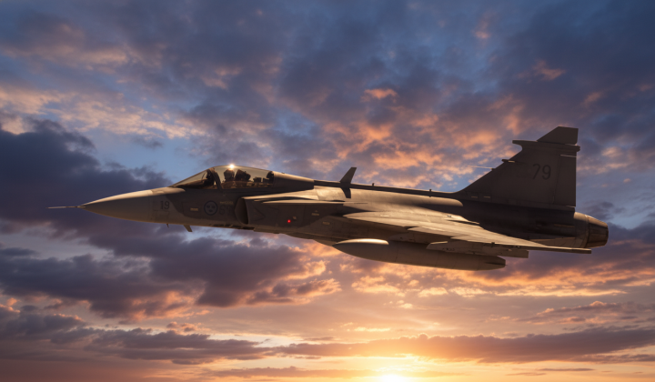 Visualization of Gripen military aircraft with Meteor missiles