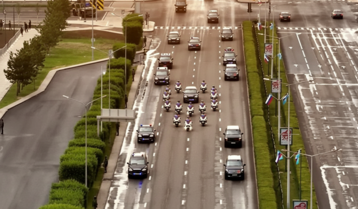 Motorcycles and armored vehicle on the street