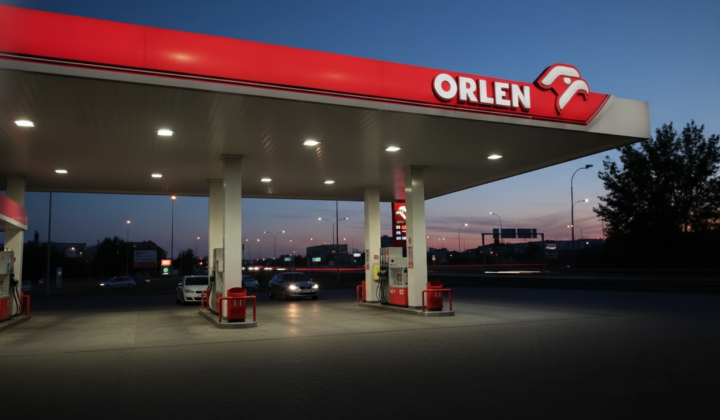 Orlen company logo on Polish flag background