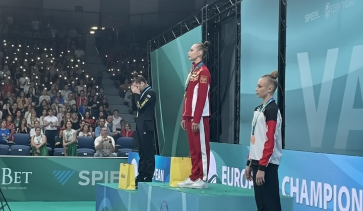Ukrainian gymnasts with covered faces