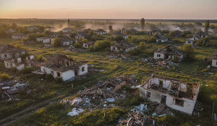 Ruins of a settlement near the front line