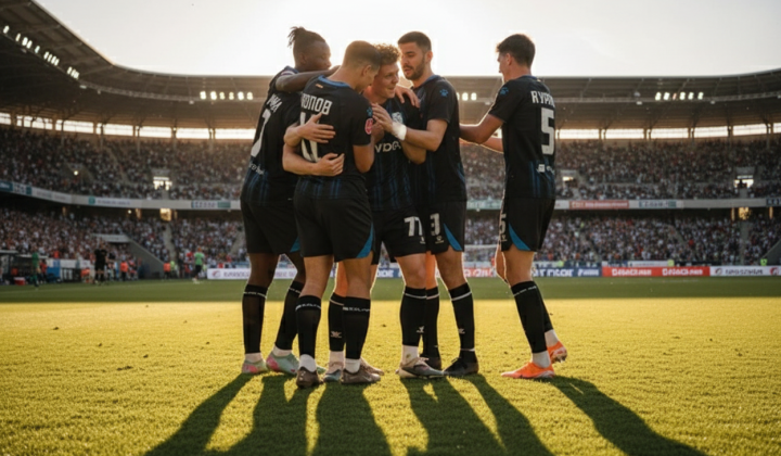 Football team celebrates their success