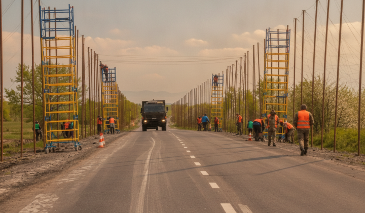 Anti-drone nets on Volyn roads