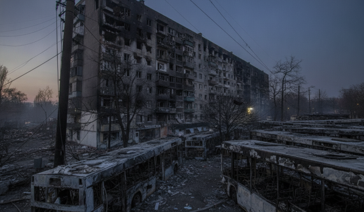 Купа сміття поблизу руїн Маріуполя