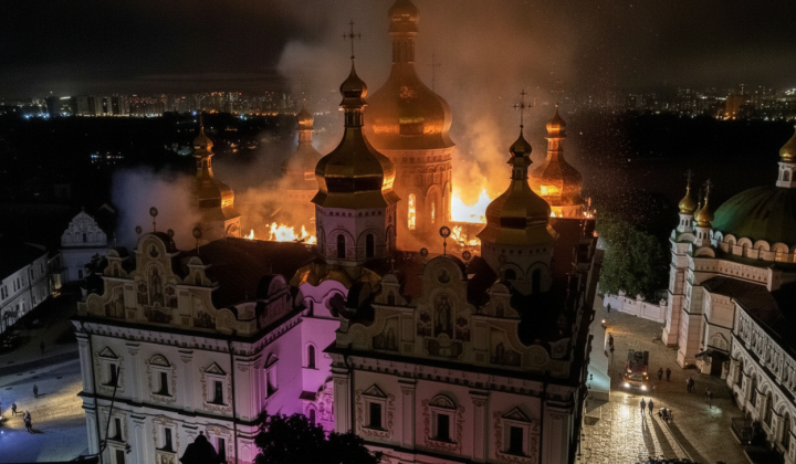 Damaged Assumption Cathedral of Lavra