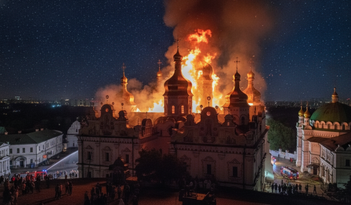 Пошкодження Успенського собору Лаври вночі