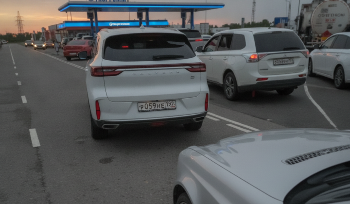 Колона машин на Арбаті
