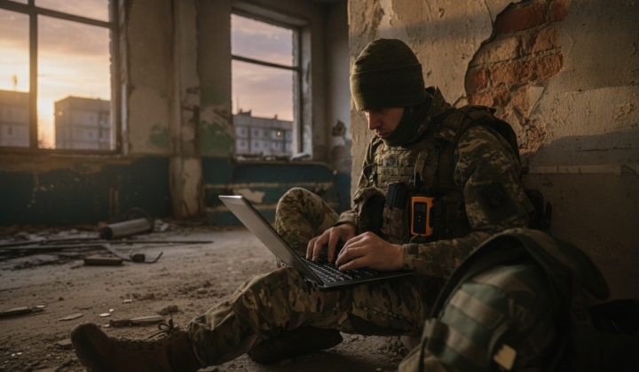 Група ветеранів на фоні університету