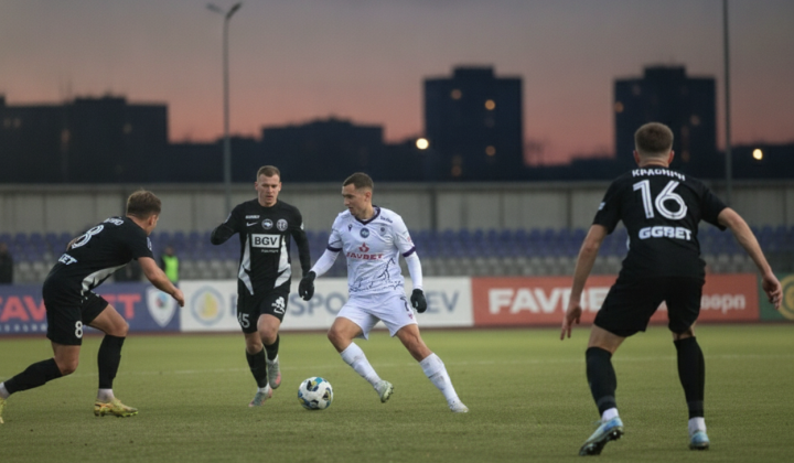 LNZ and Polissya players on a football field background