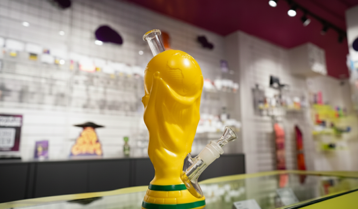 Cannabis store destroying World Cup bongs