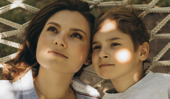 Antonina Khizhnyak with son on 9th birthday