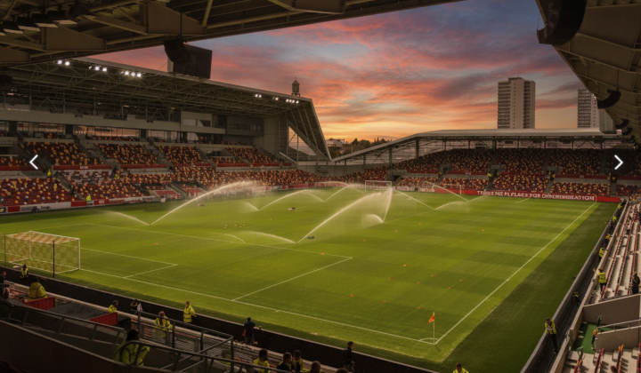 Shakhtar logo against Brentford stadium
