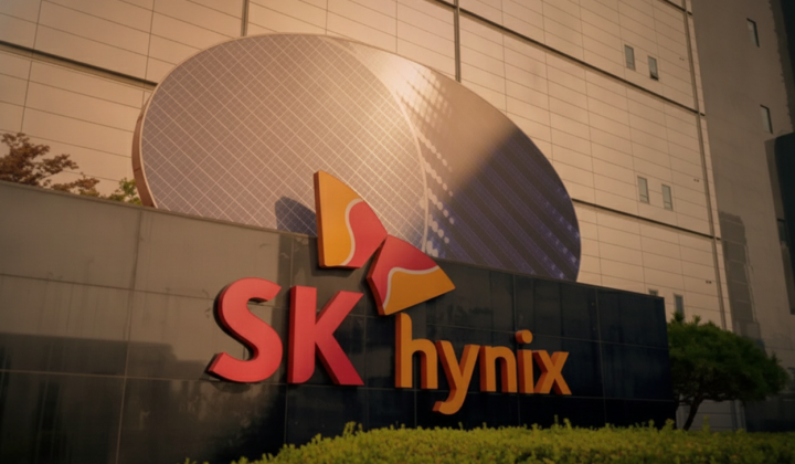 Логотип SK Hynix на фоні прапора Кореї