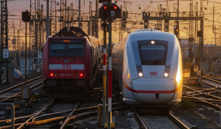 Deutsche Bahn trains stopped on the tracks