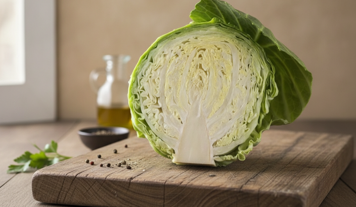 Fresh cabbage on the store shelf