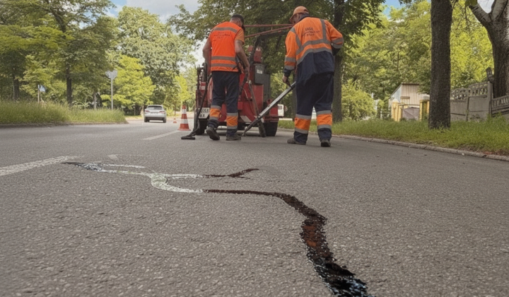 Road repair in Kyiv