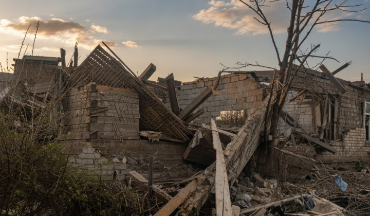 Destroyed building in Zaporizhzhia region
