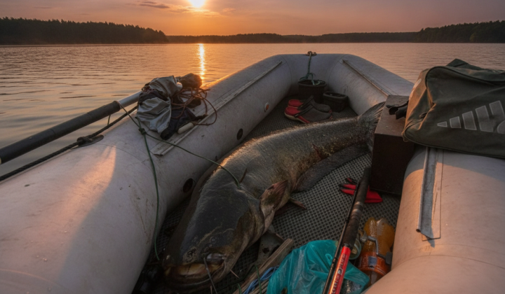 Ukrainian fisherman with giant catfish