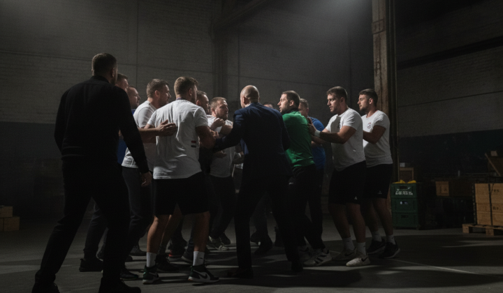 Mass brawl after the end of the European Sumo Championship