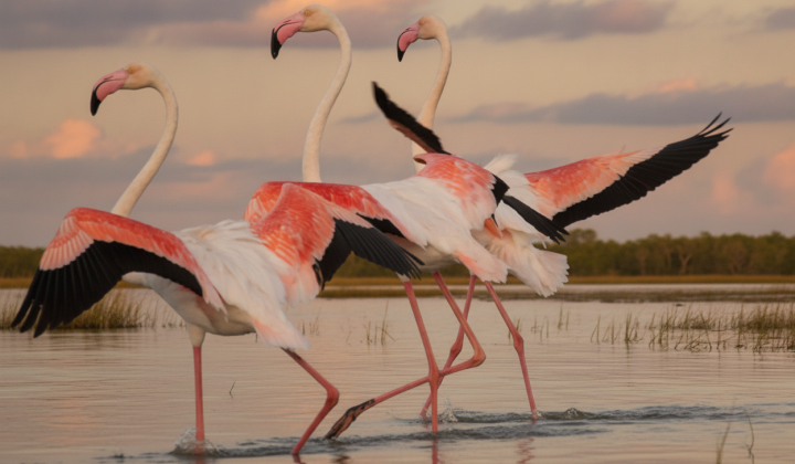 Flamingos on the estuaries of Odessa