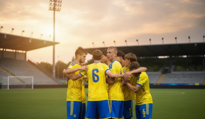 Kids in uniform of the Ukrainian national football team