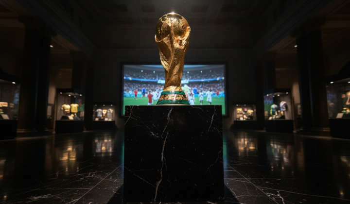 FIFA World Cup 2026 logo on football field background