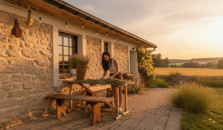 Woman renovating abandoned house near the border