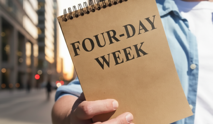 Graphic image about the initiative of a four-day work week