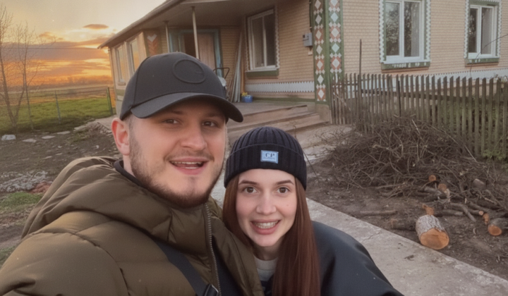 Ukrainians renovate an old house in the village