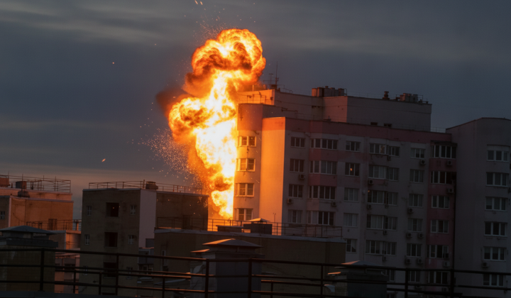 Російський дрон влучив у багатоповерхівку в Києві