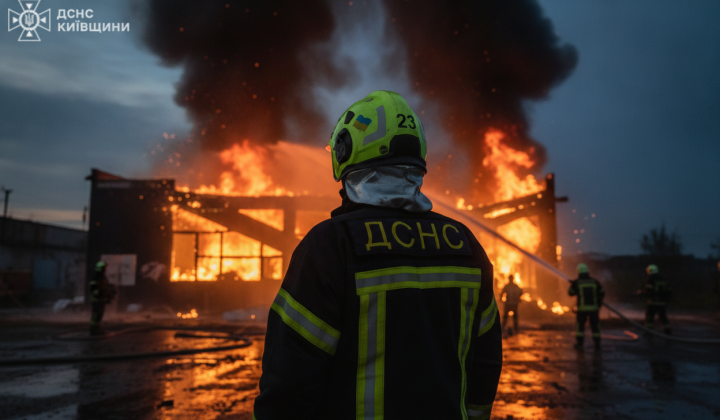 Massive fire in Kyiv at night