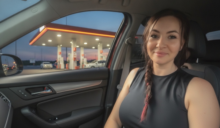 Жінка з інвалідністю заправляє авто без черги