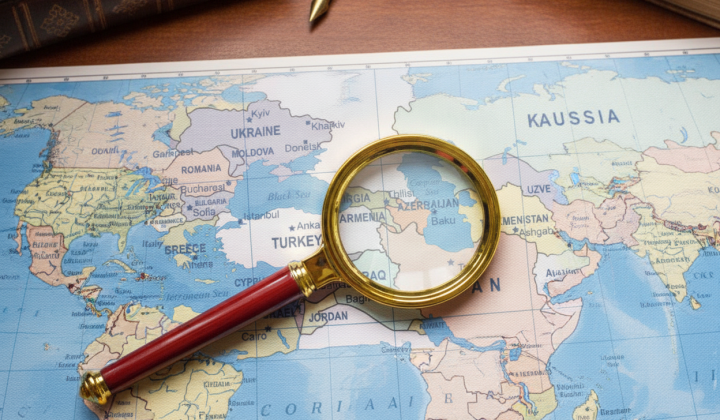 Azerbaijan flag on the background of a globe