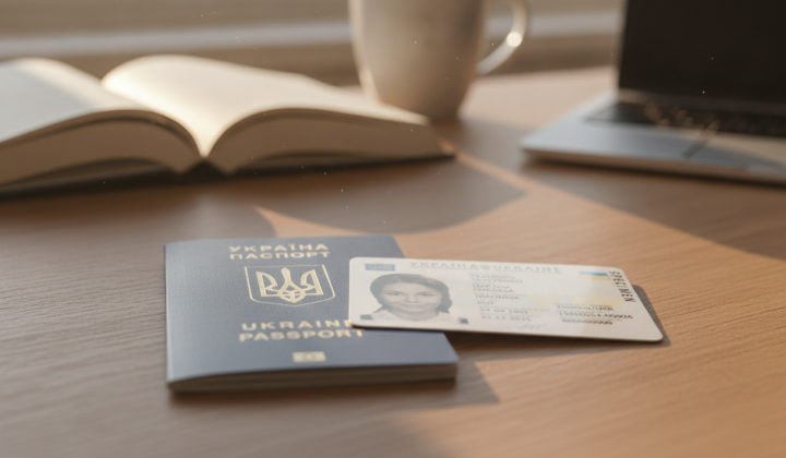 Elderly person abroad with ID card
