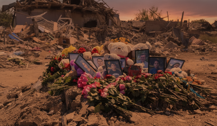 Children under rubble in Radushne