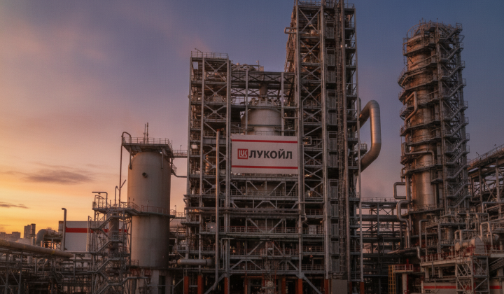 Lukoil logo against the background of the USA