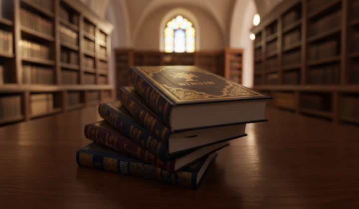 People reading the Bible in a church