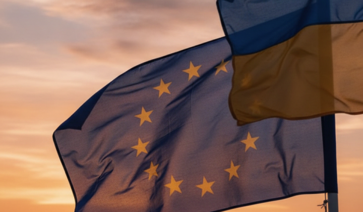 EU flag and map of Ukraine