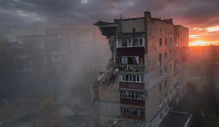 Разрушенные этажи после взрыва в Хмельницком