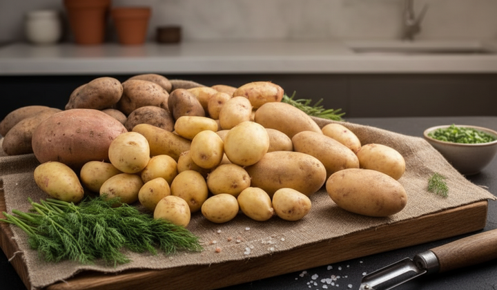 Potatoes on a dark background