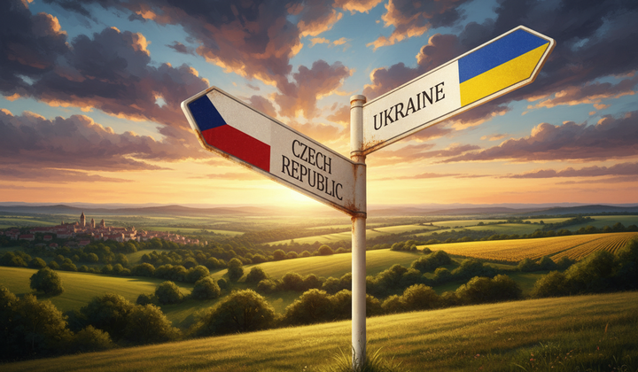 Poster with the flags of Czechia and Ukraine