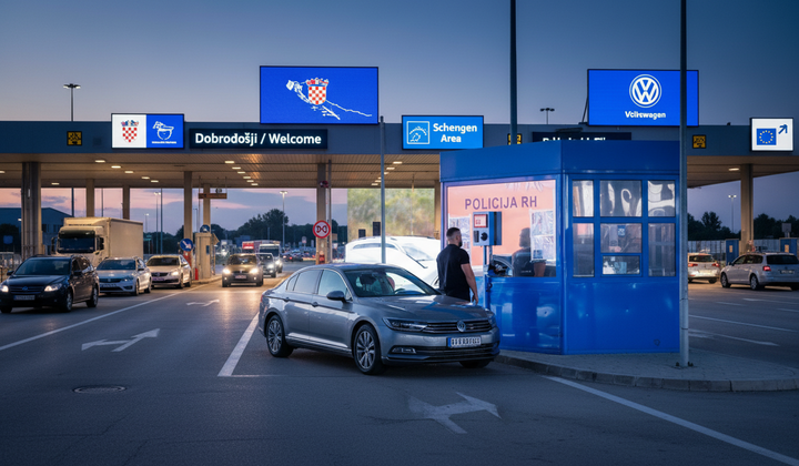 Passengers and the driver get out of the car at the borders