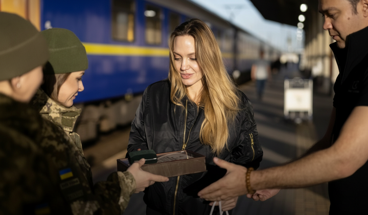 Прикордонники вручають Анджеліні Джолі подарунок