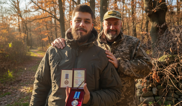 Син-воїн, нагороджений медаллю