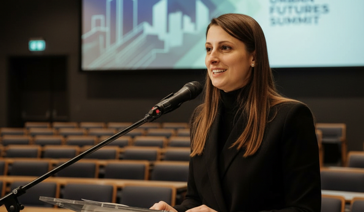 Фасад нової будівлі України Електроніка на тлі сонця