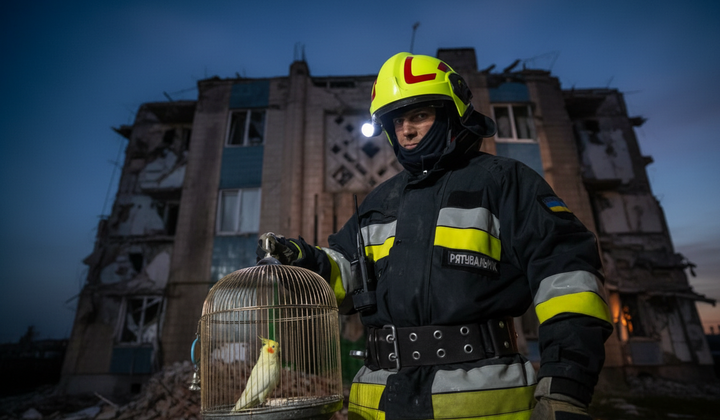 Попугай среди руин в Тернополе