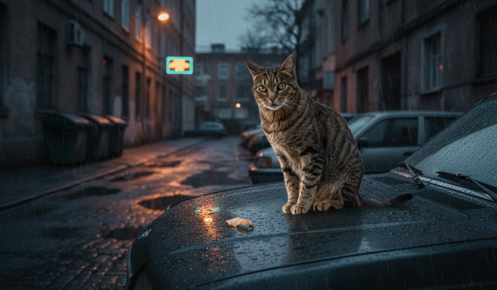 Котик в автомобілі перед поїздкою
