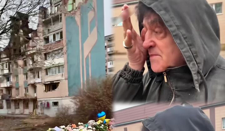 Иво Бобул на фоне руин Тернополя